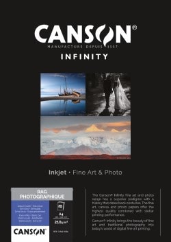 Canson Infinity Rag Photographique Inkjet Paper A4 210gsm 206211026 - Pack 25 Sheets